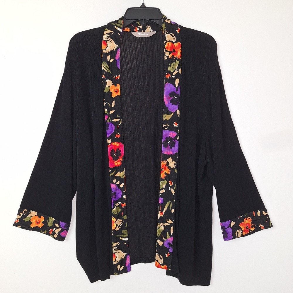 Vintage Peasant Cottagecore Bohemian‎ TanJay XL Floral Kimono Cardigan Boho 90s